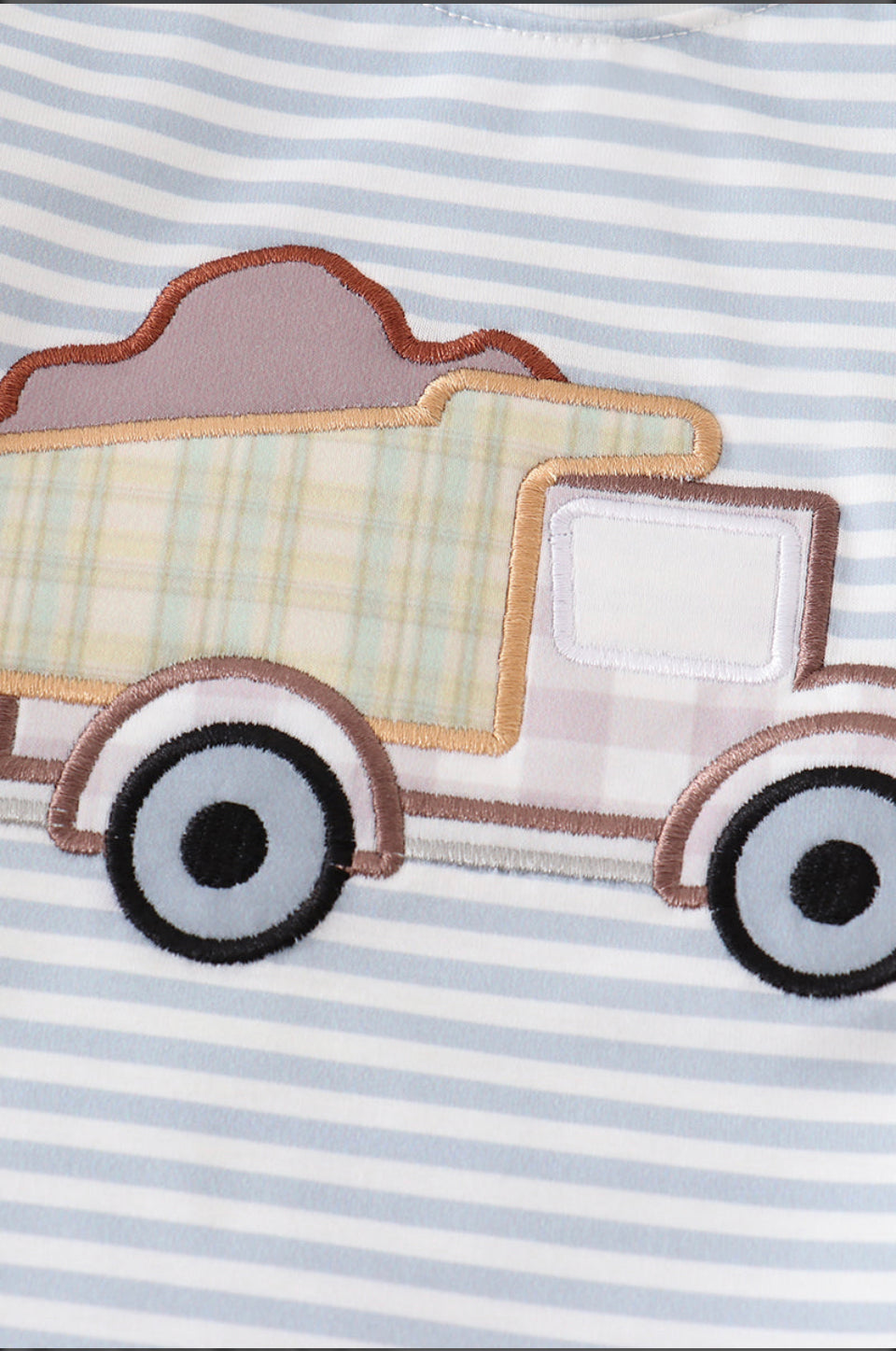 Boy Grey Stripe Truck Appliqué Set
