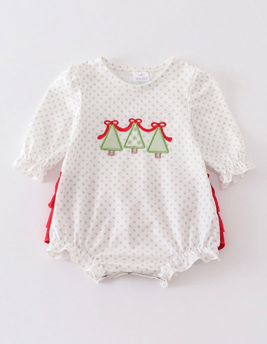 Girl Red Christmas Tree Romper