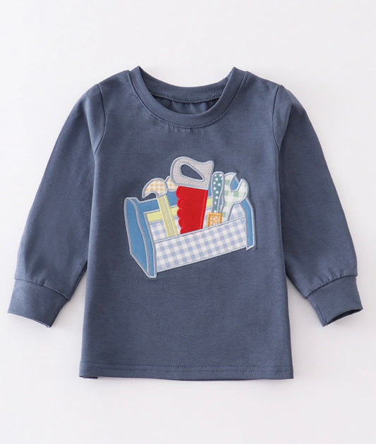 Boy Navy Toolbox Appliqué Shirt