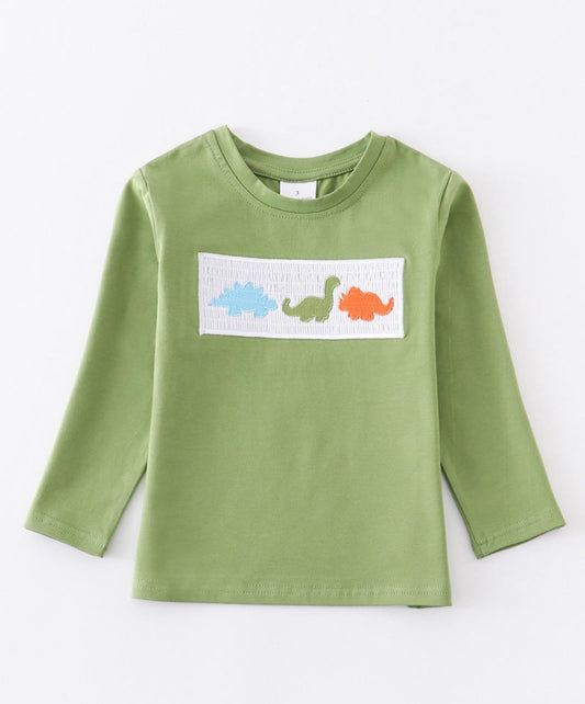 Boy Green Dinosaur Smock Shirt