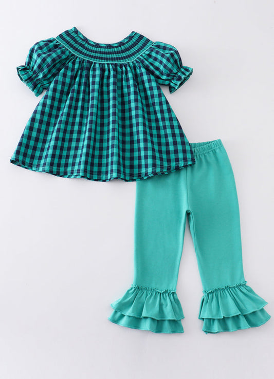 Girl Green/Blue Plaid Set